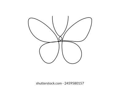 Butterfly continuous one line drawing of  Isolated outline vector art white background