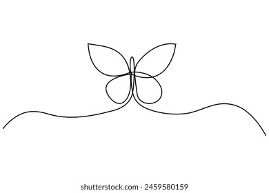 Butterfly continuous one line drawing of  Isolated outline vector art white background