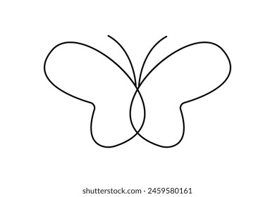 Butterfly continuous one line drawing of  Isolated outline vector art white background