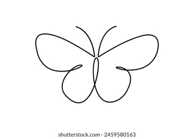 Butterfly continuous one line drawing of  Isolated outline vector art white background