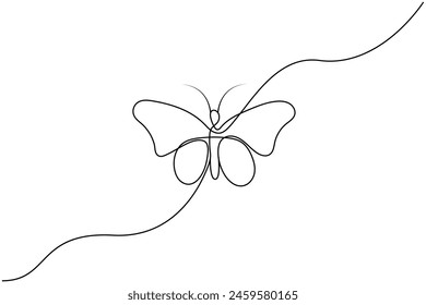 Butterfly continuous one line drawing of  Isolated outline vector art white background