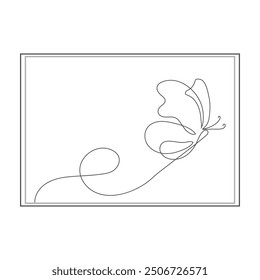 Butterfly continuous one line drawing of Isolated outline vector art. Butterfly One line drawing isolated on white background. Continuous one line drawing of a flying butterfly on a white background. 