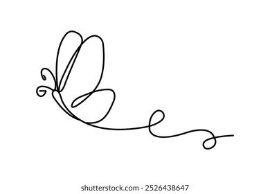 Butterfly continuous one line drawing and simple isolated outline vector design