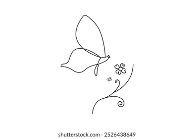 Butterfly continuous one line drawing and simple isolated outline vector design