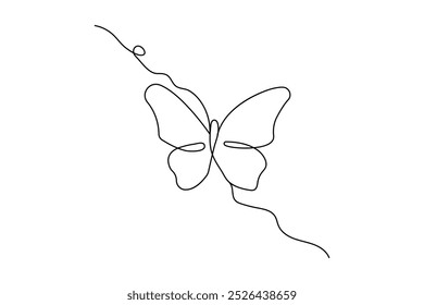 Butterfly continuous one line drawing and simple isolated outline vector design