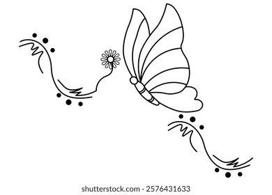 Butterfly continuous one single line drawing of Nature mushroom vector icon