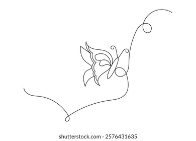 Butterfly continuous one single line drawing of Nature mushroom vector icon