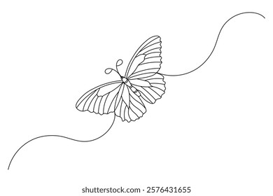 Butterfly continuous one single line drawing of Nature mushroom vector icon