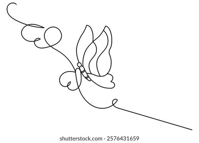 Butterfly continuous one single line drawing of Nature mushroom vector icon