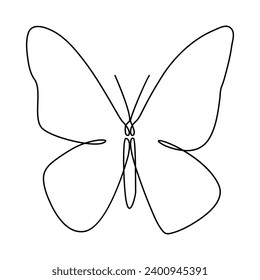 Butterfly continuous single line art outline Vector illustration and minimalist simple drawing on white background
