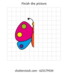 butterfly  copy and coloring the picture, educational game for preschool
,children (kids). Complete the picture