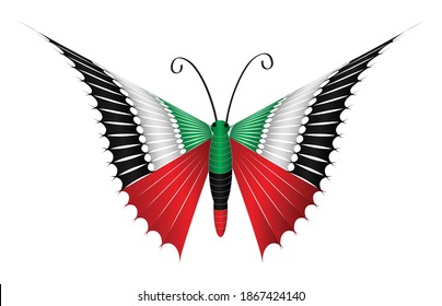 BUTTERFLY CREATED WITH UAE FLAG PATTERN, Include UAE Flag, UAE butterfly, UAE National Day Decorative Design vector illustration