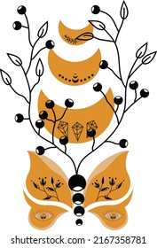 Butterfly and crescent moon flower mask on a white background