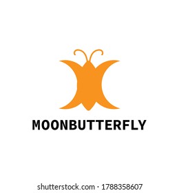 Butterfly Crescent Moon Logo design vector in yellow color