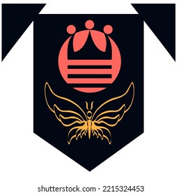 The Butterfly Crown icon edit logo with banner black yellow red coloured silhouette, simple design template