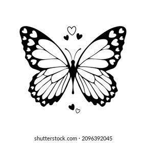 Butterfly with Cute Hearts, Vector Design, Fashion, Poster, Card, Sticker, Phone Case, Wall Art, Tattoo, Tattoo Butterfly, Boho Butterfly, Cute Hearts