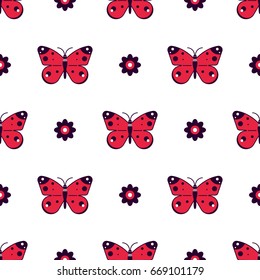 Butterfly cute seamless pattern, colorful flat style vector illustration eps 10
