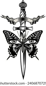 Tätowierungsdesign für Schmetterlinge und Dagger