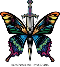 diseño de tatuajes de mariposa y daga