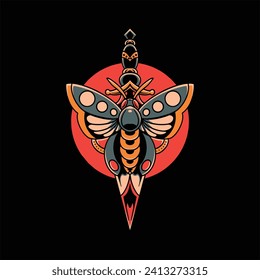 butterfly dagger tattoo vector design