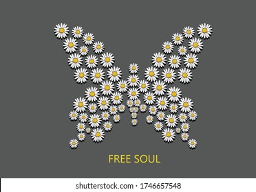 butterfly daisy flower free soul vectorstar daisy flower with positive quote paris daisy lettering design vector accessories, background, banner, blossom, calligraphy, clothe, daisy, stationary,fashio