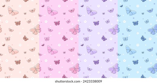 butterfly with daisy flower seamless pattern, cute girly spring, design for  baby fabric, kid textile, background, wallpaper, table cloth, textile, fabric, curtain, wrapping, vector illustration