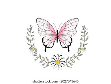 butterfly with daisy flower vector art 