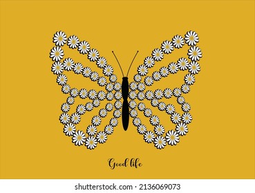 butterfly daisy flower vector design hand drawn