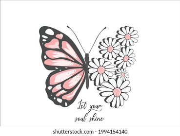 butterfly daisy hand drawn vector 