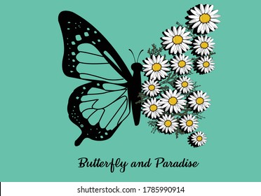 butterfly daisy lettering design hand drawn