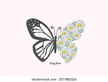 butterfly and daisy vector art design