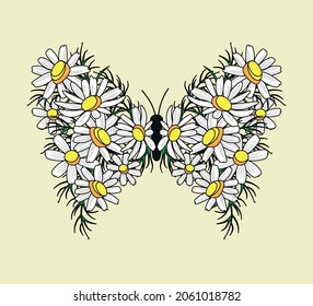Butterfly with Daisy Wings, Vector Design for Fashion and Poster Prints