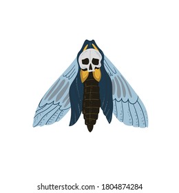 Butterfly dead head. Halloween Set. Hand Drawn Cartoon Doodles. Vector illustration. Social media post. Design for greeting card, sticker, party invitation.