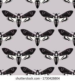 Butterfly Dead Head. Hand Drawn Vector Seamless Pattern.