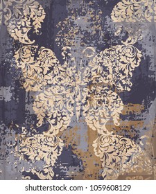 Butterfly decor fabric element background. Vector grunge vintage textures