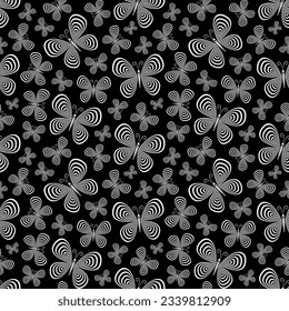 Butterfly decorative black and white seamless patterns. Butterflies background. Vector illustration.  Design web, wrapping, wallpaper, textile, print.