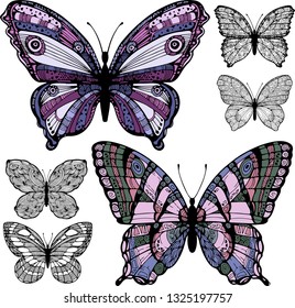 Butterfly, decorative element for design, clothes. Print for T-shirts, mugs, cover. The stylized image of an insect. Tattoo in the form of a beautiful butterfly.