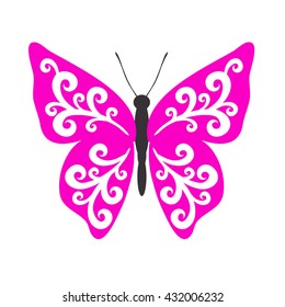 Butterfly decorative object isolated on white background, vector illustration, icon