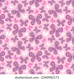 Butterfly decorative seamless patterns. Butterflies pink background. Vector illustration.  Design for web, wrapping, wallpaper, cover, textile, print.
