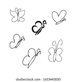 Butterfly design doodle Butterfly. Set Vector. Butterfly isolated on white background.