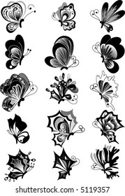 Butterfly Design Elements - Black & White