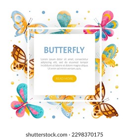 Butterfly Design with Fluttering Insect with Brightly Coloured Wings Vector Template