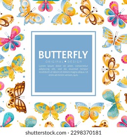 Butterfly Design with Fluttering Insect with Brightly Coloured Wings Vector Template