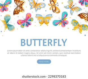 Butterfly Design with Fluttering Insect with Brightly Coloured Wings Vector Template