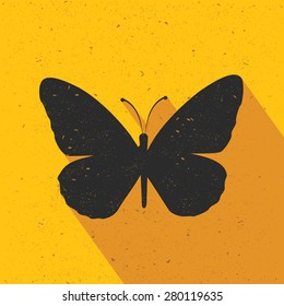 Butterfly design on yellow background,retro yellow background,clean vector