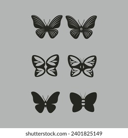 Butterfly design set vector on a gray background.