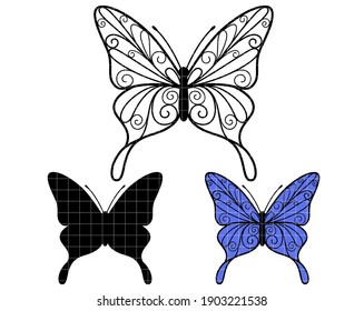 Butterfly design. Summer tropical insect. Different poses. Silhouette vector flat illustration. Cutting file. Suitable for cutting software. Cricut, Silhouette