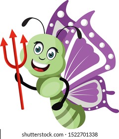 Butterfly with devil spear, illustration, vector on white background.