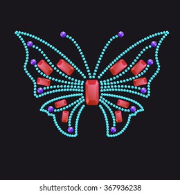 Butterfly from different colored gems: rubies, sapphires