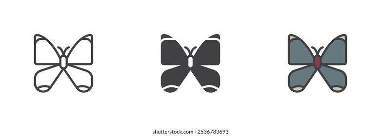 Butterfly different style icon set. Line, glyph and filled outline colorful version, outline and filled vector sign. Moth symbol, logo illustration. Vector graphics